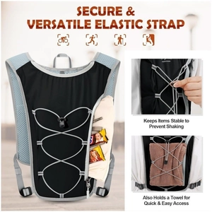 Waterproof hydration vest for cycling and hiking with adjustable bungee storage system