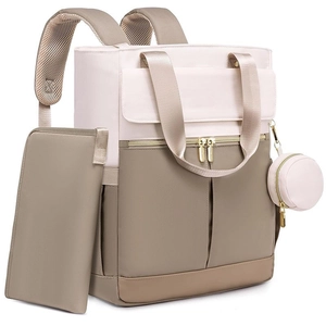 Diaper Backpack Mommy Bag Waterproof Polyester Travel Large Capacity With Changing Pad And Pouch Contrast Color Stylish