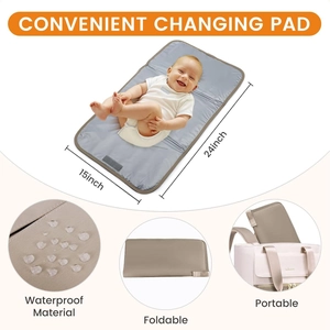 Waterproof portable baby diaper changing pad, foldable travel mat in neutral light brown