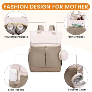 Multifunctional diaper backpack with color block design and detachable pacifier pouch