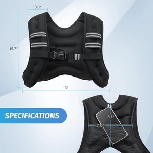 Black 5-10kg weighted vest for running and fitness with adjustable buckles and back pocket