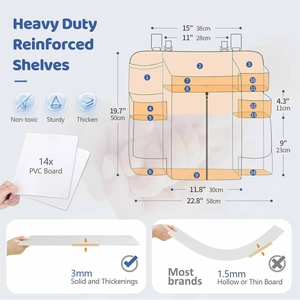 Hanging baby crib organizer with 14 pockets and thick 3mm PVC boards for heavy duty storage