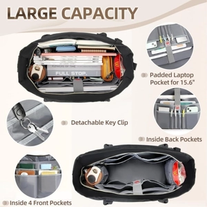 Large capacity laptop tote bag with padded compartment and organized inner pockets