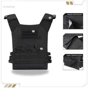 Detail of adjustable shoulder straps and MOLLE webbing on black tactical outdoor vest