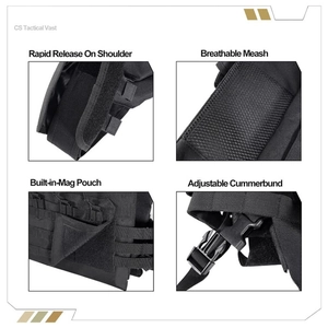 Adjustable tactical vest with quick-release system and breathable mesh in black nylon