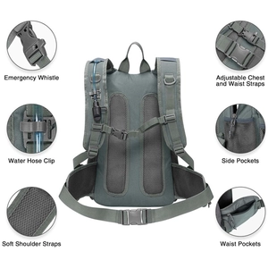 Tactical backpack with breathable shoulder straps, survival whistle and water tube clip