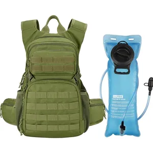 Detail view of tactical backpack with 3L TPU hydration bladder and Molle system
