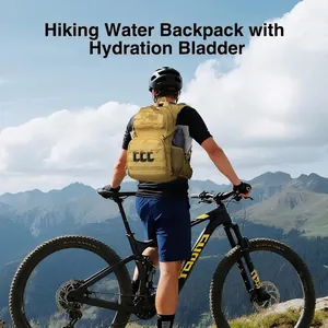 Tactical 22L hydration backpack in desert tan with 3L TPU water bladder for hiking