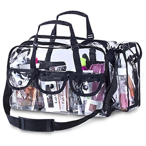 Large Capacity Clear PVC Travel Makeup Bag With Shoulder Strap Tissue Pocket Waterproof Cosmetic Organizer Bag Multipurpose Storage Bag