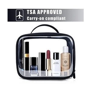 Neceser de PVC transparente aprobado por la TSA con borde negro para cosméticos viaje