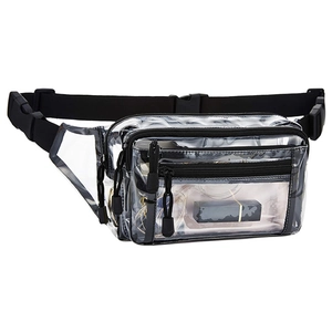 Waterproof clear PVC fanny pack with adjustable strap and black zipper for travel sports