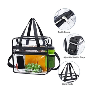 Sac à bandoulière transparent en PVC de grande capacité avec bretelles noires et poches