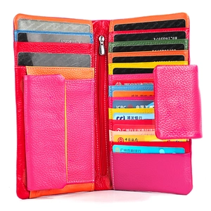 Multifunctional long leather wallet with colorful multi-slot interior and zip pocket