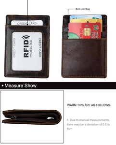 Portefeuille mince en cuir ciré avec fentes pour cartes et protection RFID intégrée