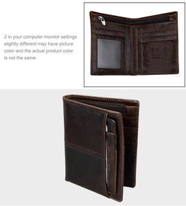 Détails du portefeuille en cuir vintage marron avec fentes RFID et porte-photo clair