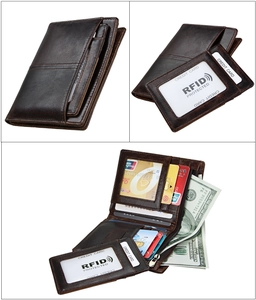 Portefeuille court vintage en cuir pour hommes avec protection RFID et porte-carte amovible