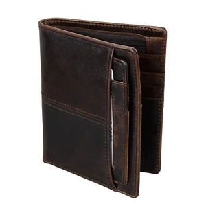 Portefeuille Vintage en Cuir Véritable pour Hommes Blocage RFID Bifold en Cuir de Vachette Avec Poche Monnaie Zippée et Emplacements Cartes