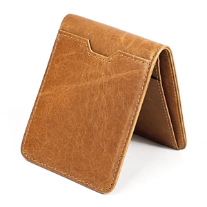 Portafoglio bifold in pelle marrone retrò con blocco RFID e fessura esterna per carte