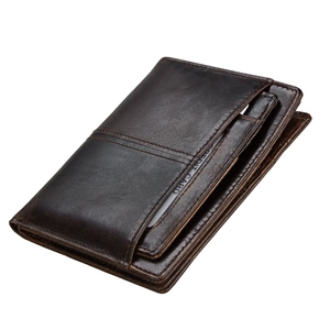 Portefeuille vintage en cuir ciré marron foncé pour hommes avec protection RFID