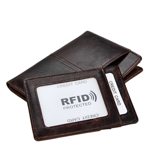 Portefeuille court vintage pour homme en cuir ciré marron avec protection RFID et porte-carte