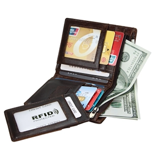 Portefeuille en cuir marron vintage avec protection RFID et emplacements multi-cartes