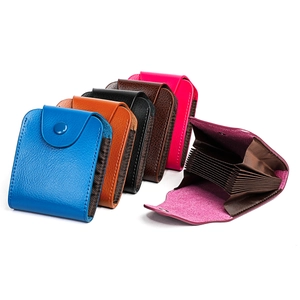 Genuine Leather Card Holder For Men Women RFID Blocking Accordion Credit Card Case Litchi Grain Minimalist Snap Button Mini Wallet Organizer