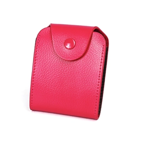 Genuine leather card holder wallet in rose red with litchi texture and snap button