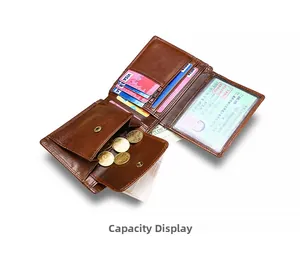 Brown leather wallet interior detail showing multi-card slots and coin pocket