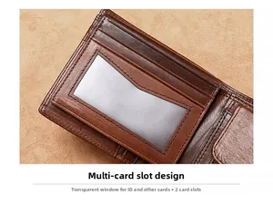 Detail view of the multi-slot interior and card pockets of a brown leather wallet