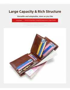 Detailed interior of a brown leather wallet with multiple card slots and zipper pocket