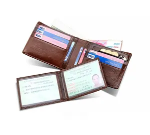 Detailed internal view of men's genuine leather wallet with card slots and coin pocket