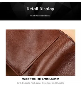 Detailed close-up of brown genuine cow leather texture and fine stitching on men wallet