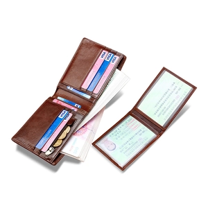 Brown genuine leather wallet for men with multiple card slots and zipper coin pocket