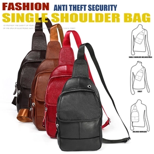 Detail of genuine leather sling bag showing anti-theft design and versatile carrying modes