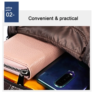 Internal view showing organized storage for wallet and smartphone in genuine leather bag