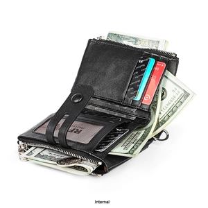 Detailed internal view of vintage leather wallet with RFID protection and card slots