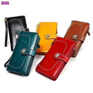 Collection de portefeuilles longs vintage en cuir ciré pour femmes en cinq couleurs