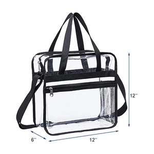 Sac fourre-tout transparent en PVC avec sangles noires et dimensions de 12x12x6 pouces
