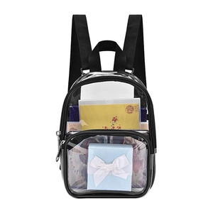 Mini sac à dos transparent en PVC avec sangles noires et poche frontale pour stade