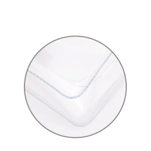 Detail of rounded corners and heat-sealed edges on a clear stadium crossbody handbag
