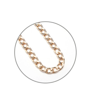 Detailed close-up of the bright golden oval chain links on a stadium clear handbag