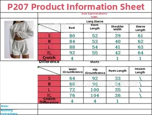 Detailed size chart for women's two-piece long sleeve top and shorts lounge set in CM