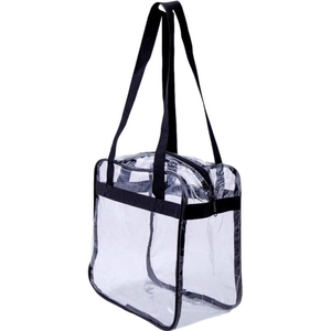 Bolso tote de PVC transparente con ribete negro y correas largas para el hombro