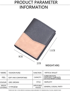 Vertical grey-brown bifold wallet with 2 note slots and 3 card slots, 11x9x2cm