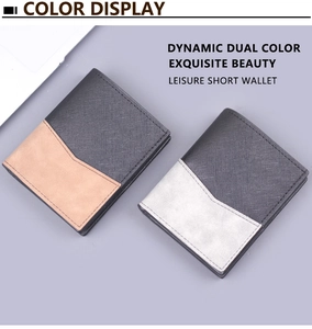 Vertical short bi-fold wallets for men featuring stylish dual-color spliced leather texture