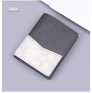 Vertical bi-fold wallet for men featuring a grey dual-texture Saffiano leather design