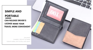 Close-up of leather wallet interior with multiple card slots and transparent ID window