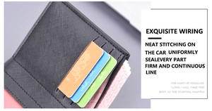 Detail showing precise stitching and multi-card slot structure of black Saffiano leather wallet