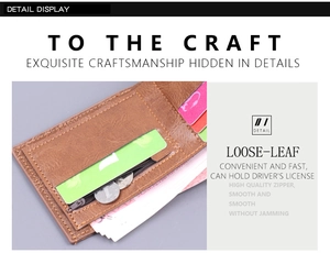 Detail of brown leather wallet interior featuring multiple card slots and secure zip pocket