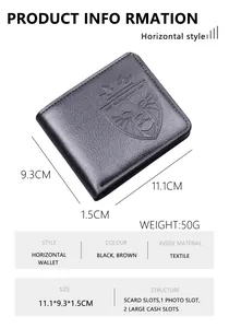 Spécifications de taille pour portefeuille horizontal en cuir noir pour hommes